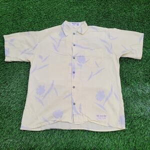 Vintage Sing-Sing Floral Button-Up Shirt XL Baggy Yellow Aloha Hawaiian USA Made